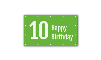 Geburtstagsbanner mit der Zahl 10 und dem Text