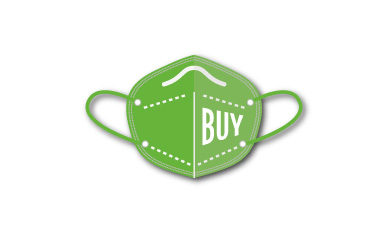 Es werden zwei FFP2-Masken gezeigt: eine weiße und eine grüne, beide mit Ohrschlaufen und Faltmechanismus.