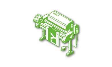 Ein UV-Drucker mit flacher Druckfläche, auf der mehrere kleine, grün bedruckte Objekte liegen, entwickelt für den Direktdruck auf Oberflächen.